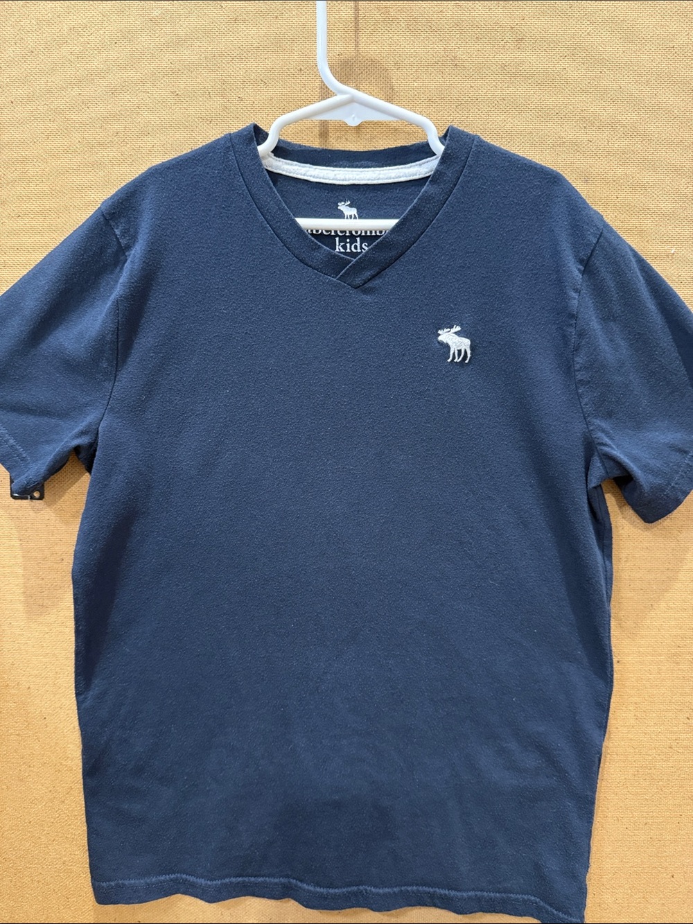 abercrombie kids Navy V-Neck Short Sleeve Tee with White Moose Logo